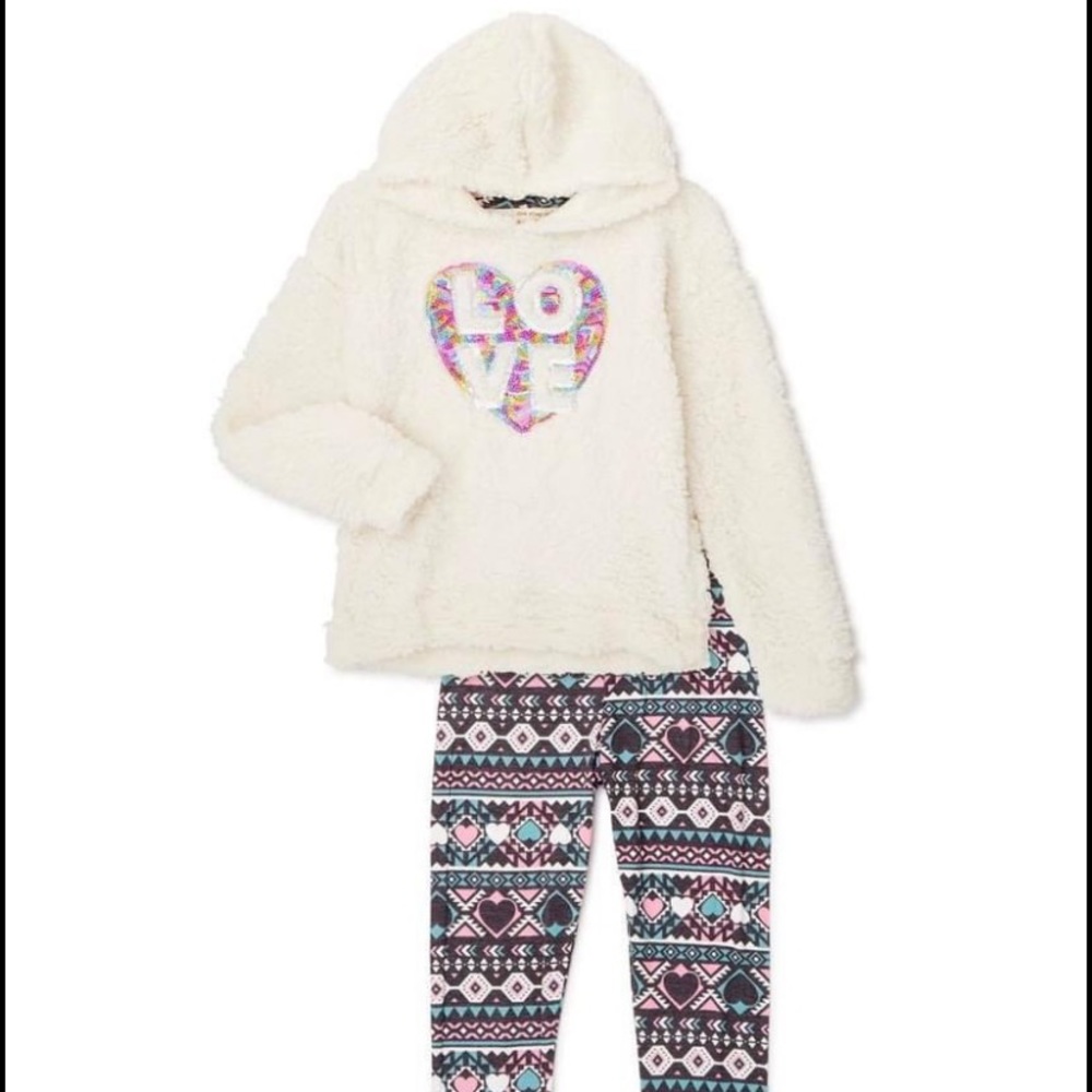 One step up - girls Sherpa sequin hoodie & printed yummy legging outfit